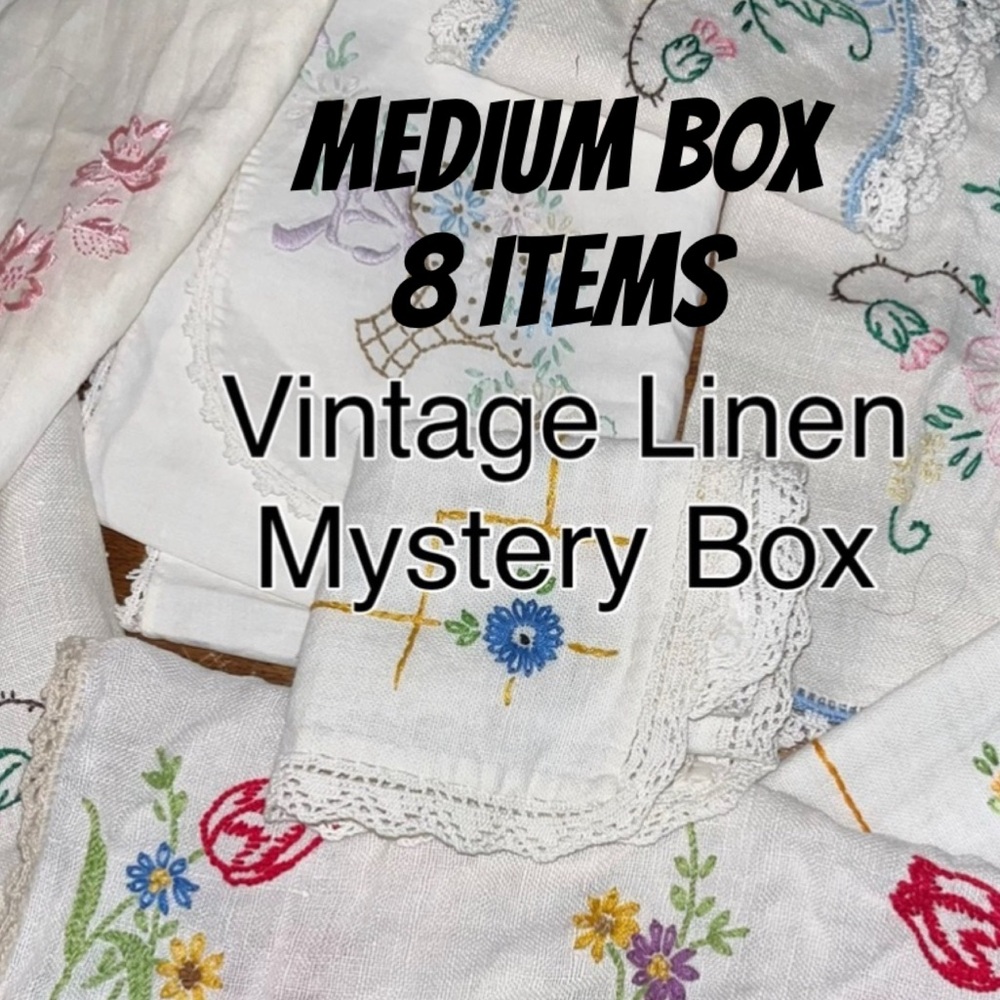 Medium Vintage Mystery Box • set of 8 pieces • linens • runners placemats decor